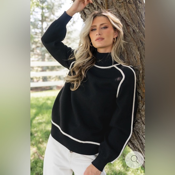 Baltic Born Harrington Sweater Black White Contrast Trim Mock Neck | NWT Size S - Picture 4 of 17